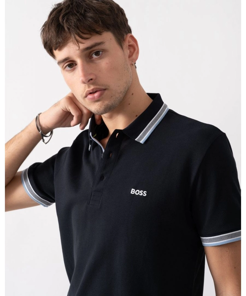 Hugo Boss Paddy Mens Cotton-Piqué Polo Shirt with Contrast Logo - Navy - Size Medium